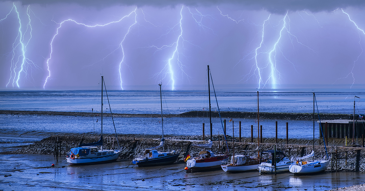 lightning striking near a marina